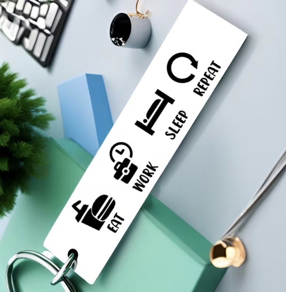 3/$25 Eat Work Sleep Repeat Stainless Steel Keychain NEW